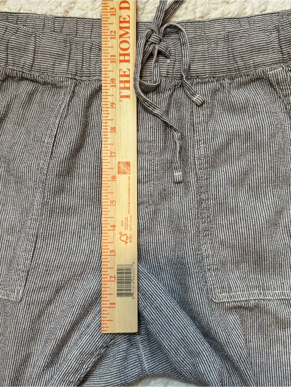 GAP Grey Pinstripe Linen Blend Wide Leg Pants Medium Raw Hem Flowy Boho Coastal - Picture 8 of 9